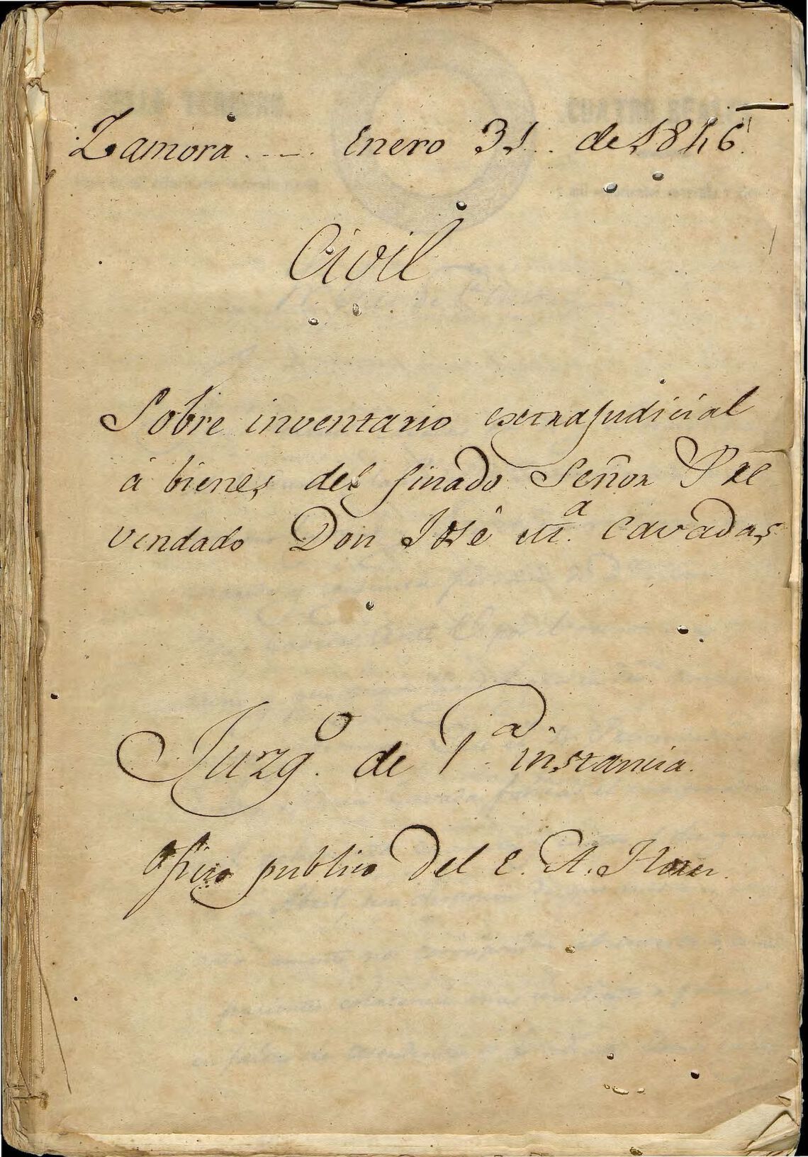 Inventario. Extrajudicial de bienes del finado señor prebendado Don José María Cavadas. Juzgado de 1a. Instancia. Oficio público del E. A. Flores